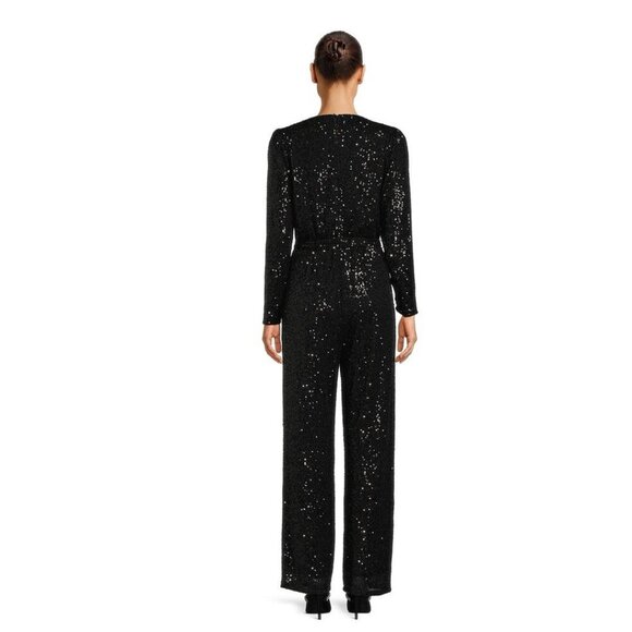 NEW! BCBG Paris All Over Sequin Formal Jumpsuit Long Sleeve Black SZ XL - Picture 2 of 11